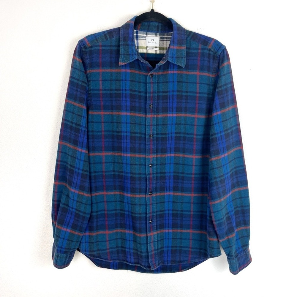 Paul Smith Shirt Medium Blue Plaid Flannel Men's Unisex Outdoors Beach Coastal - Picture 3 of 11